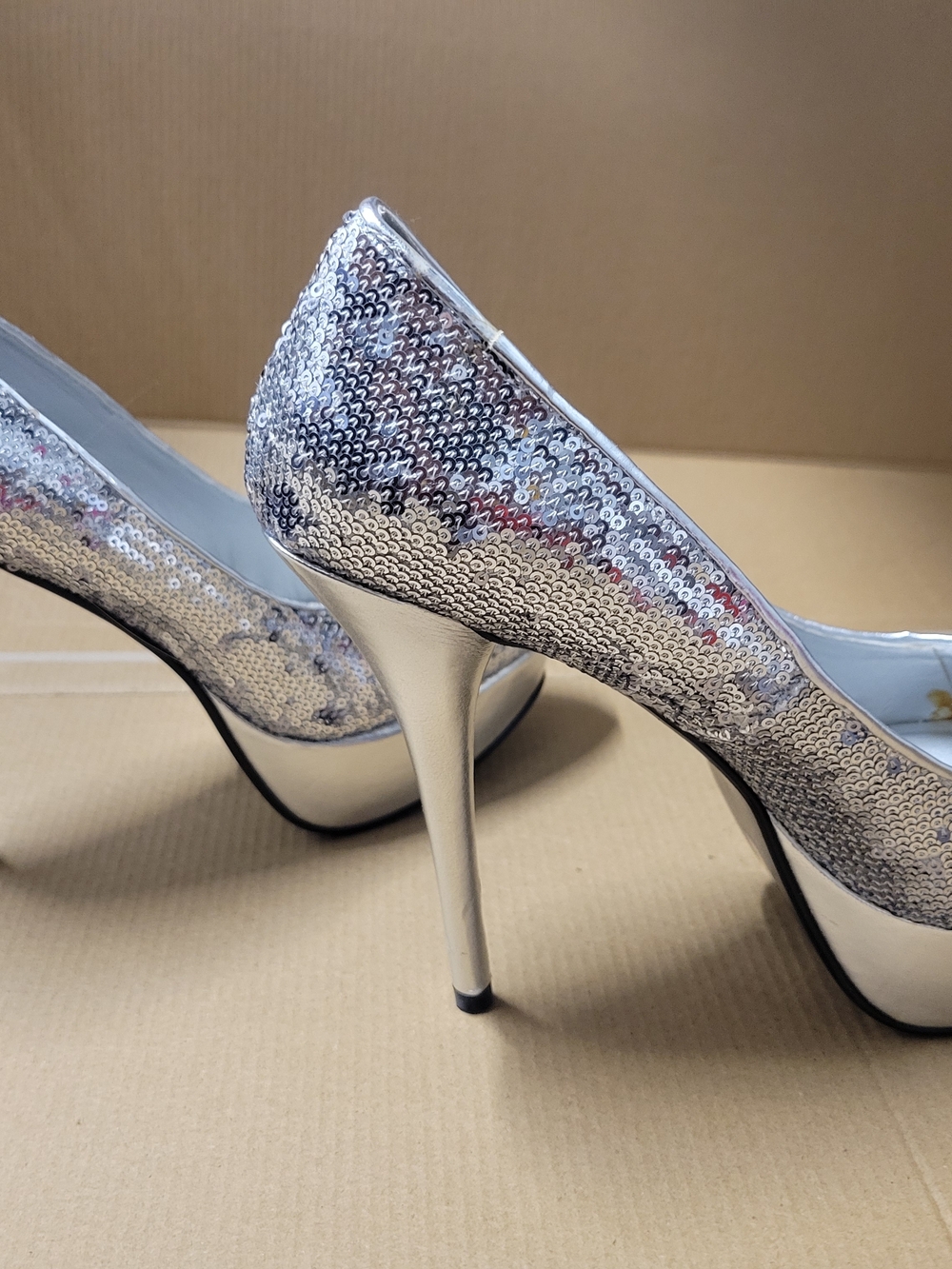 Silver Sequin High Heel Pumps - Women's Evening Shoes